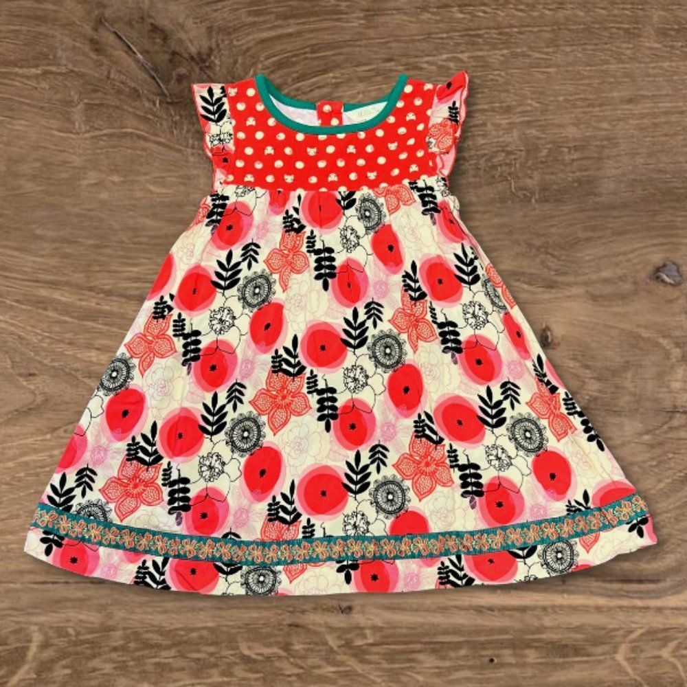 Matilda Jane Make Believe Glad Tidings Red Polka Dot Cats Flutter Dress - Size 4